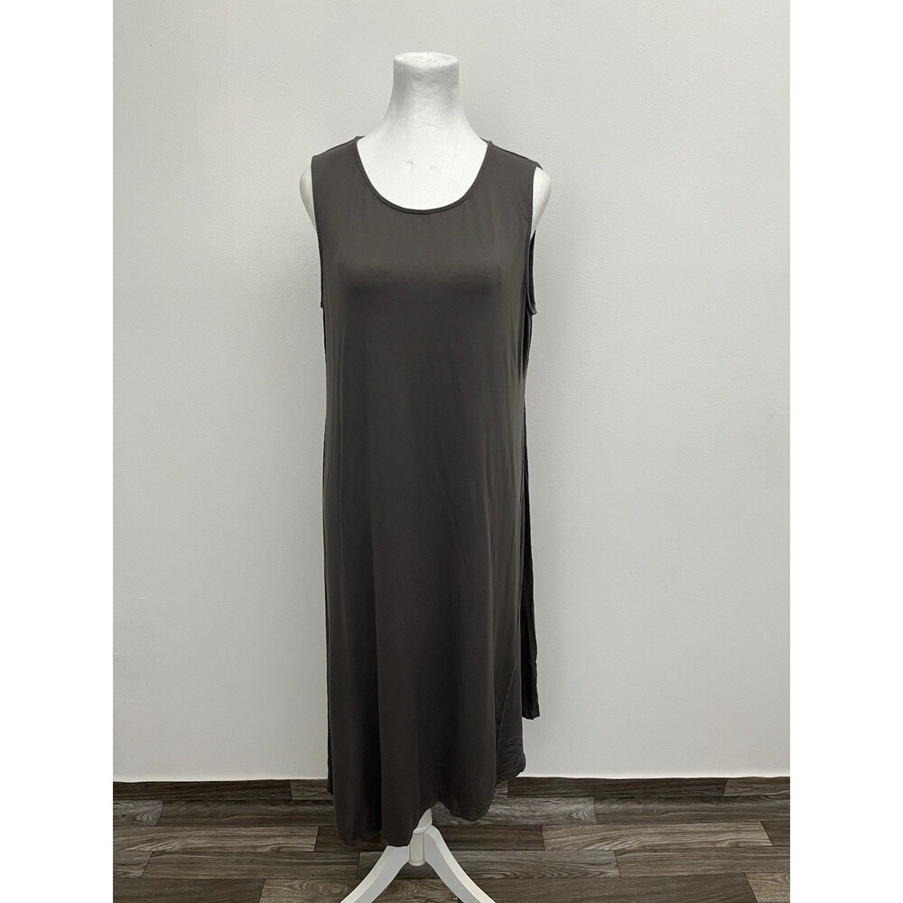 Eileen Fisher Dress Women Large Gray Shift Pullover Asymmetrical Stretch Midi